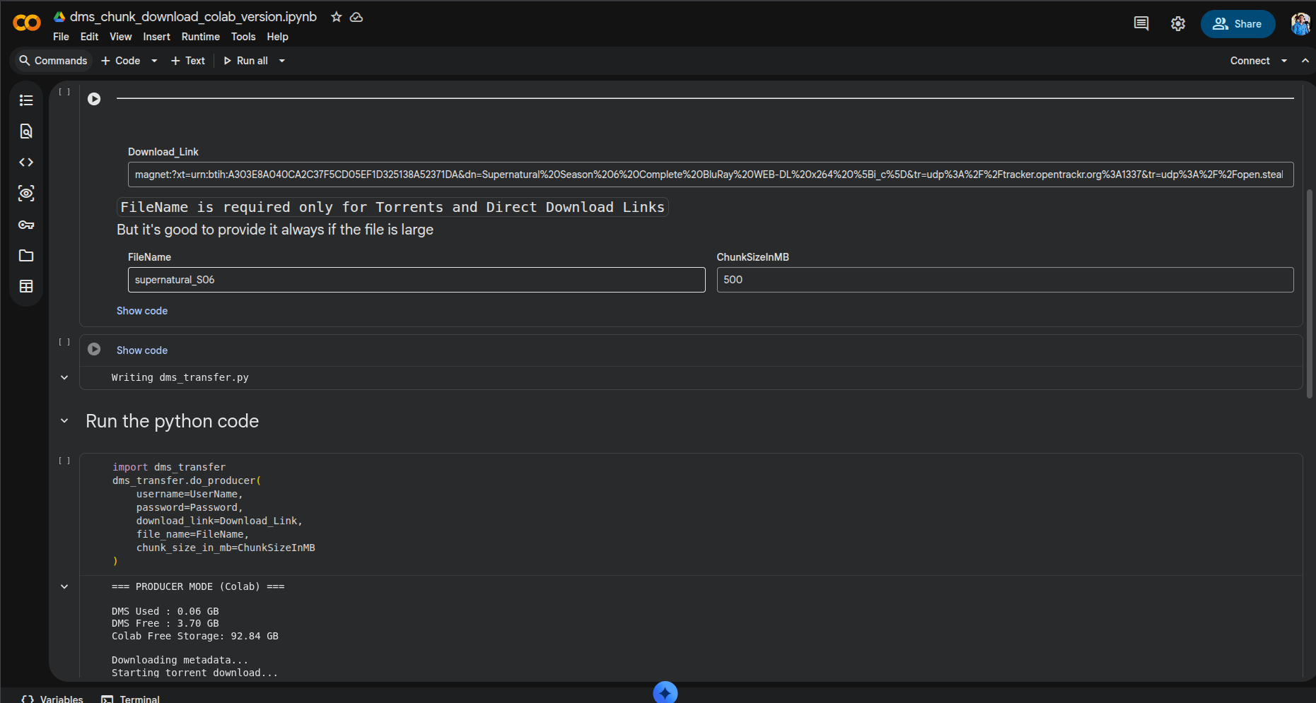 DMS Chunked File Transfer